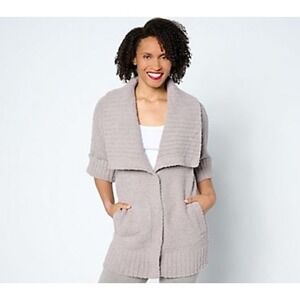 Barefoot Dreams CozyTwist Short Sleeve Sweater Coat Beach Rock BDWNV22053 L NEW